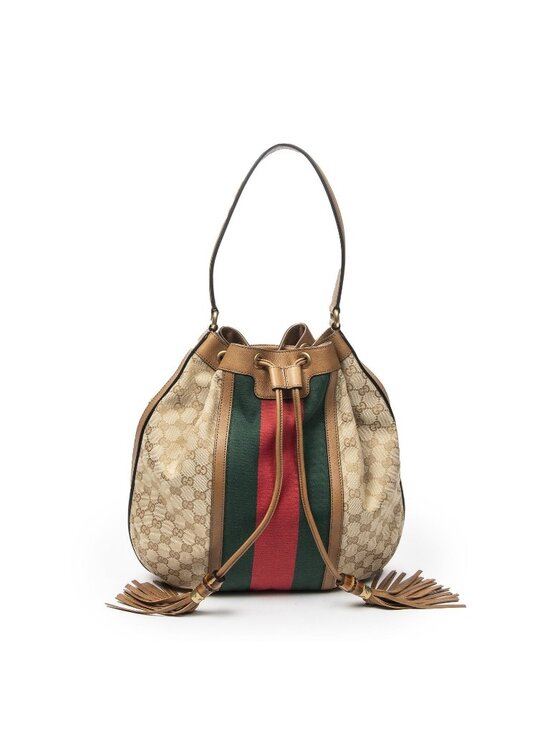 Gucci Handbags - Gucci Web Rania Drawstring Hobo Tan Beige GG Canvas